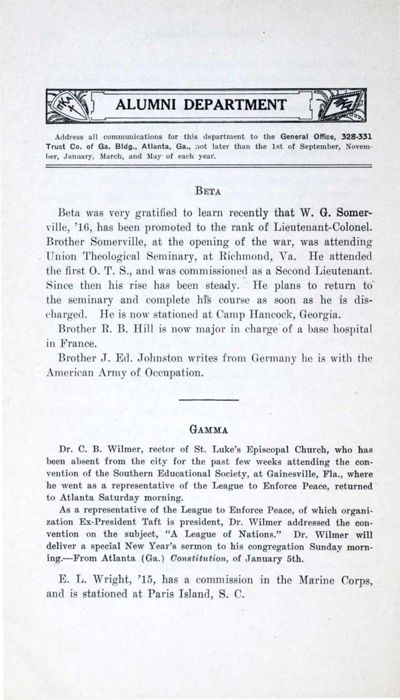 Alumni Department, February 1919